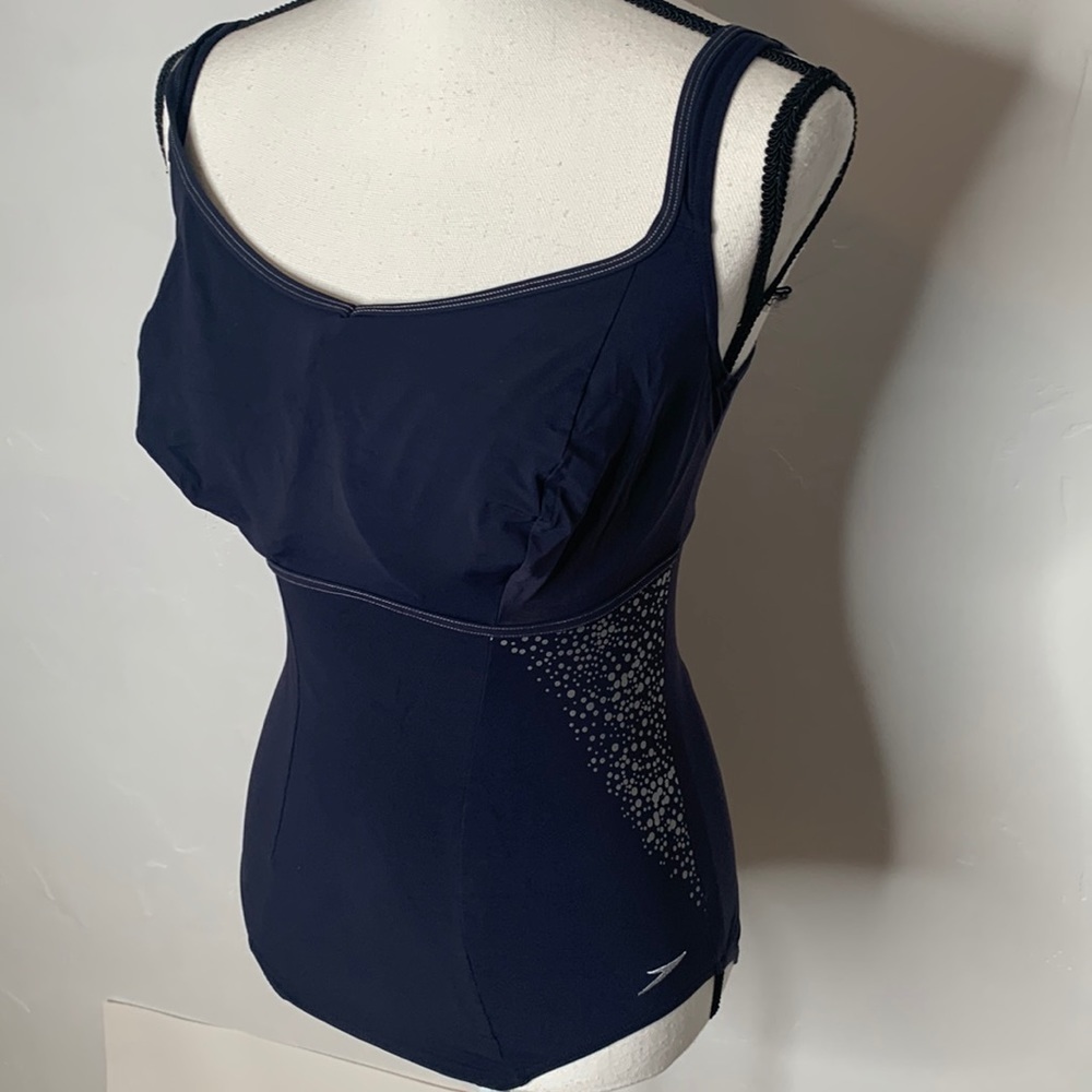 Speedo Sculpture Navy Silver swimsuit UK Sizing 30